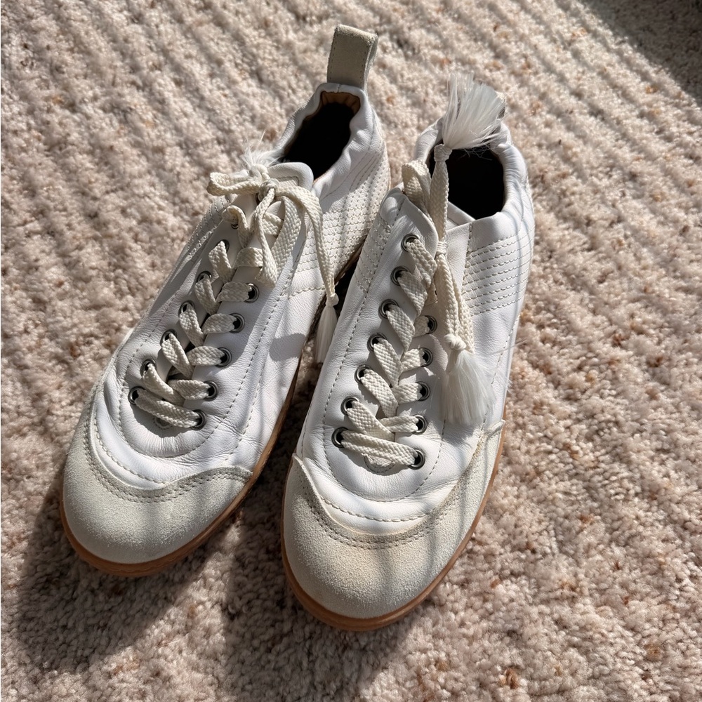 White Low-Top Lace-Up Sneakers